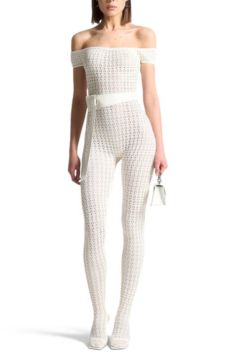 Martine Pointelle Knit Bardot Jumpsuit with Belt