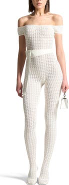 Manière De Voir Martine Pointelle Knit Bardot Jumpsuit with Belt