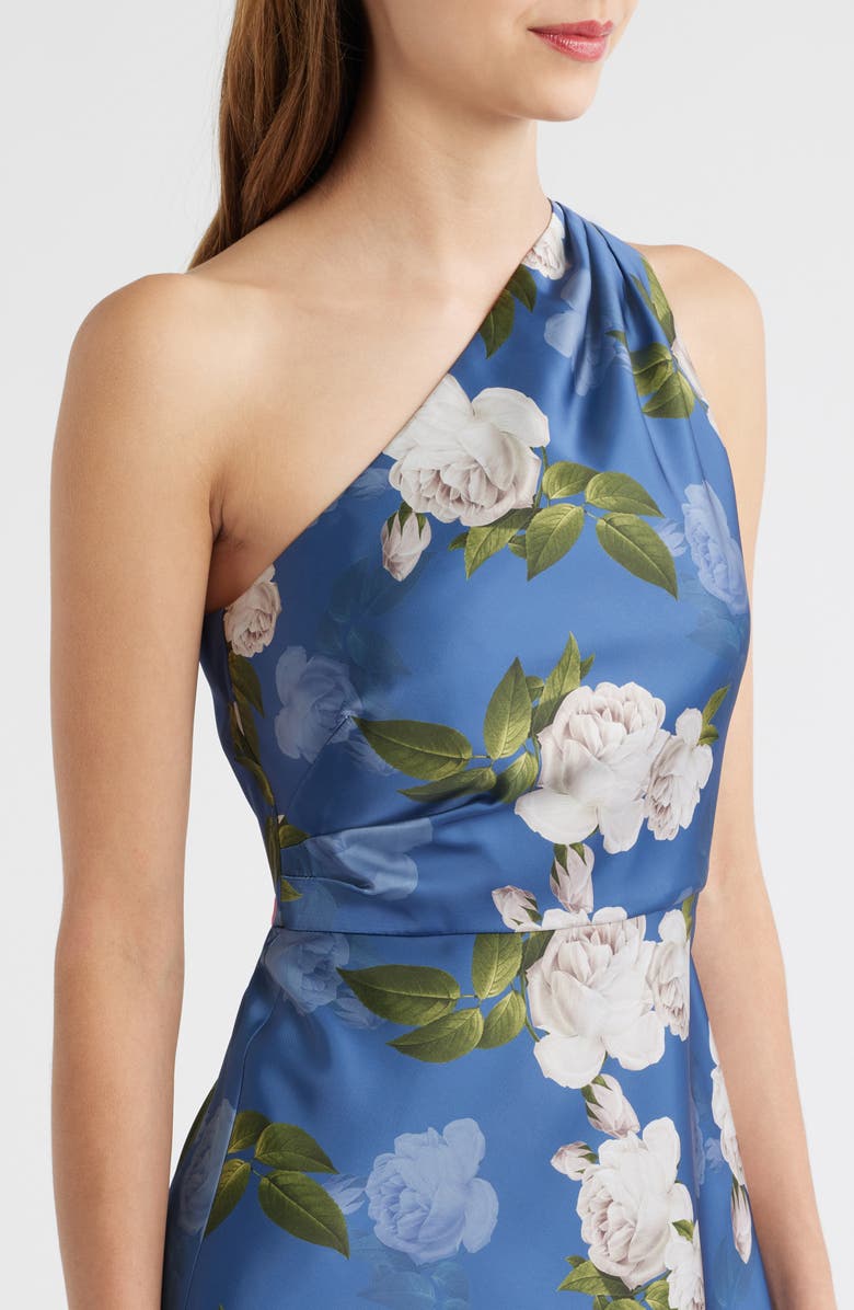 Sachin & Babi Delphine Floral Print One-Shoulder Gown, Alternate, color, Washed Indigo Blooms