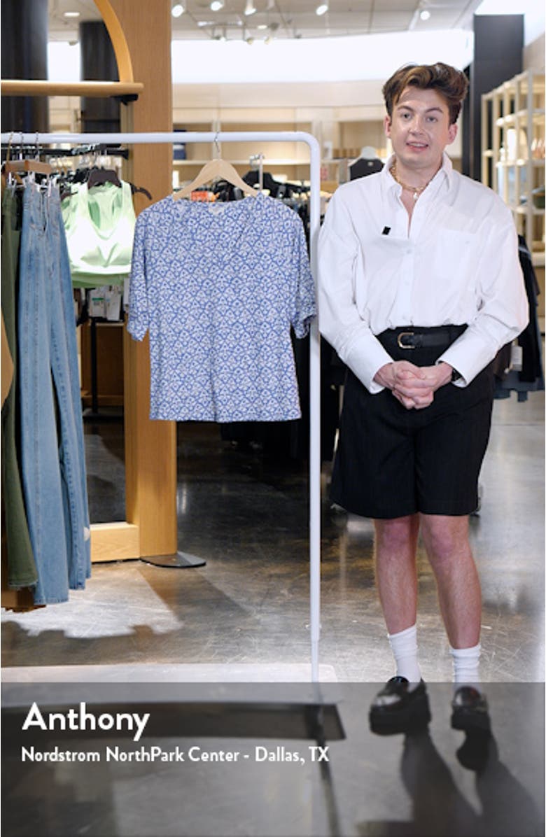 Dotty Ikat Print Cotton V-Neck Top, sales video thumbnail