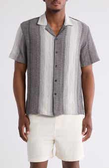 DENIM AND FLOWER Stripe Cotton Blend Camp Shirt