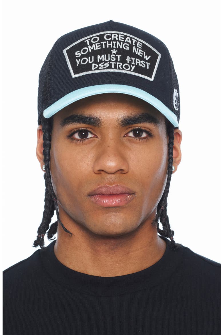 Mesh Back Trucker Baseball Cap, Alternate, color, BLACK/ TEAL