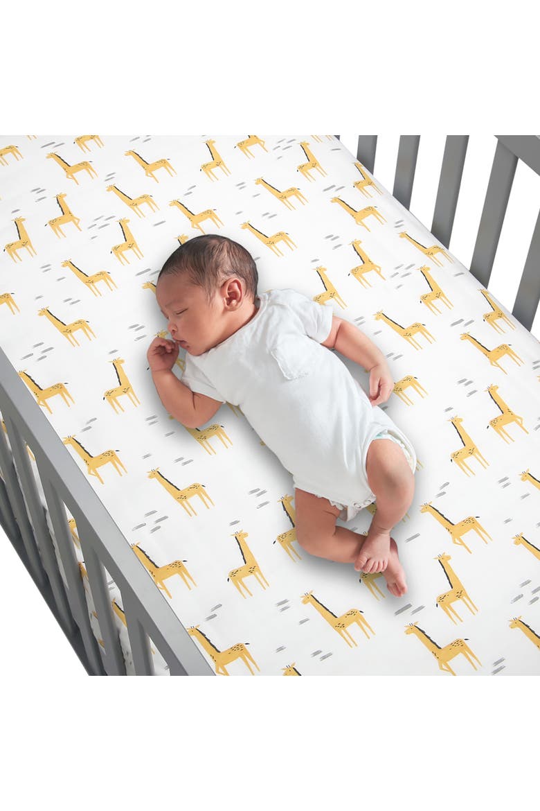 Signature Giraffe Organic Cotton Fitted Crib Sheet, Alternate, color, Yellow