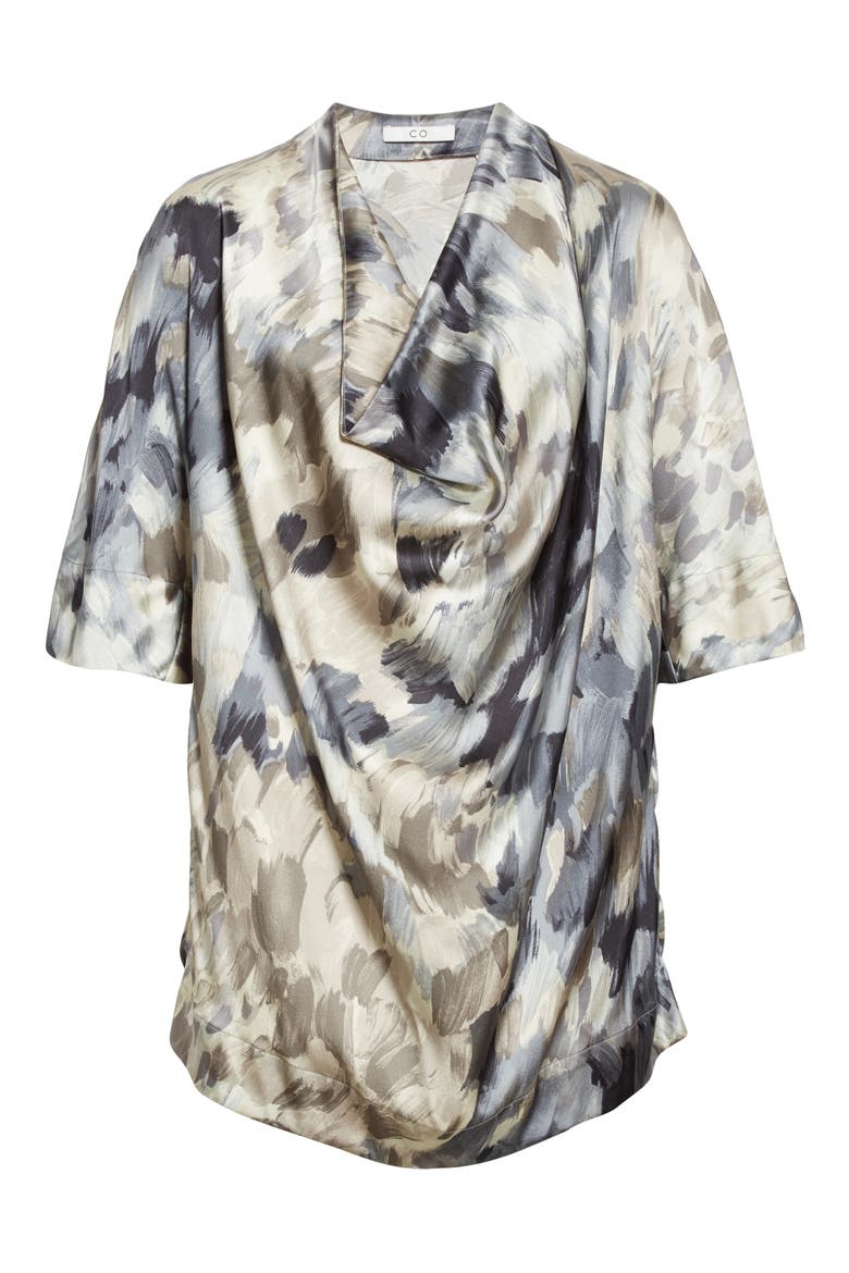Cowl Neck Silk Blouse, Alternate, color, GREY