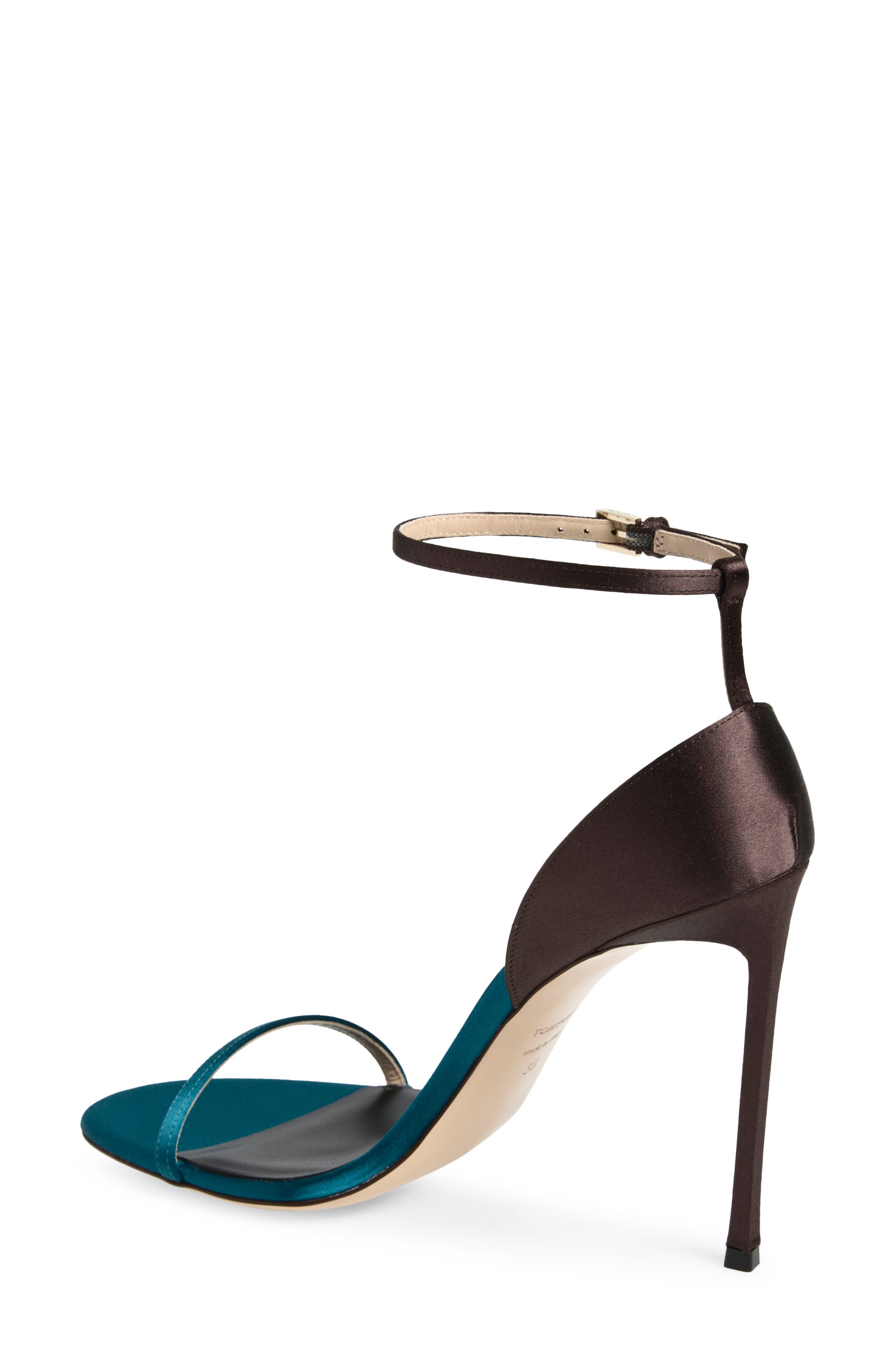 Vertigo Satin Ankle Strap Sandal, Alternate, color, PETROL/ ESPRESSO