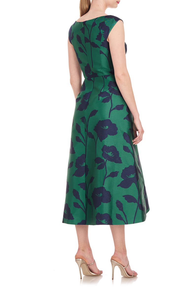 Jenni Floral Jacquard A-Line Dress, Alternate, color, EMERALD/ NAVY