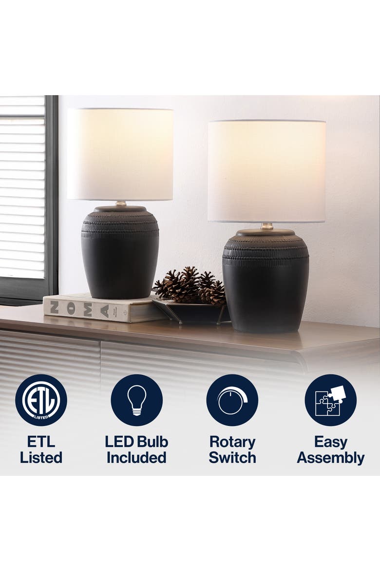 Hugo 16.75" Traditional Rustic Reeded Ceramic Vase LED Table Lamp, Alternate, color, Black Nickel