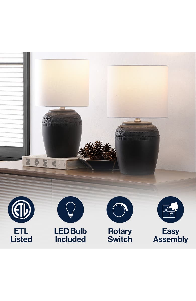 JONATHAN Y Hugo 16.75" Traditional Rustic Reeded Ceramic Vase LED Table Lamp, Alternate, color, Black Nickel