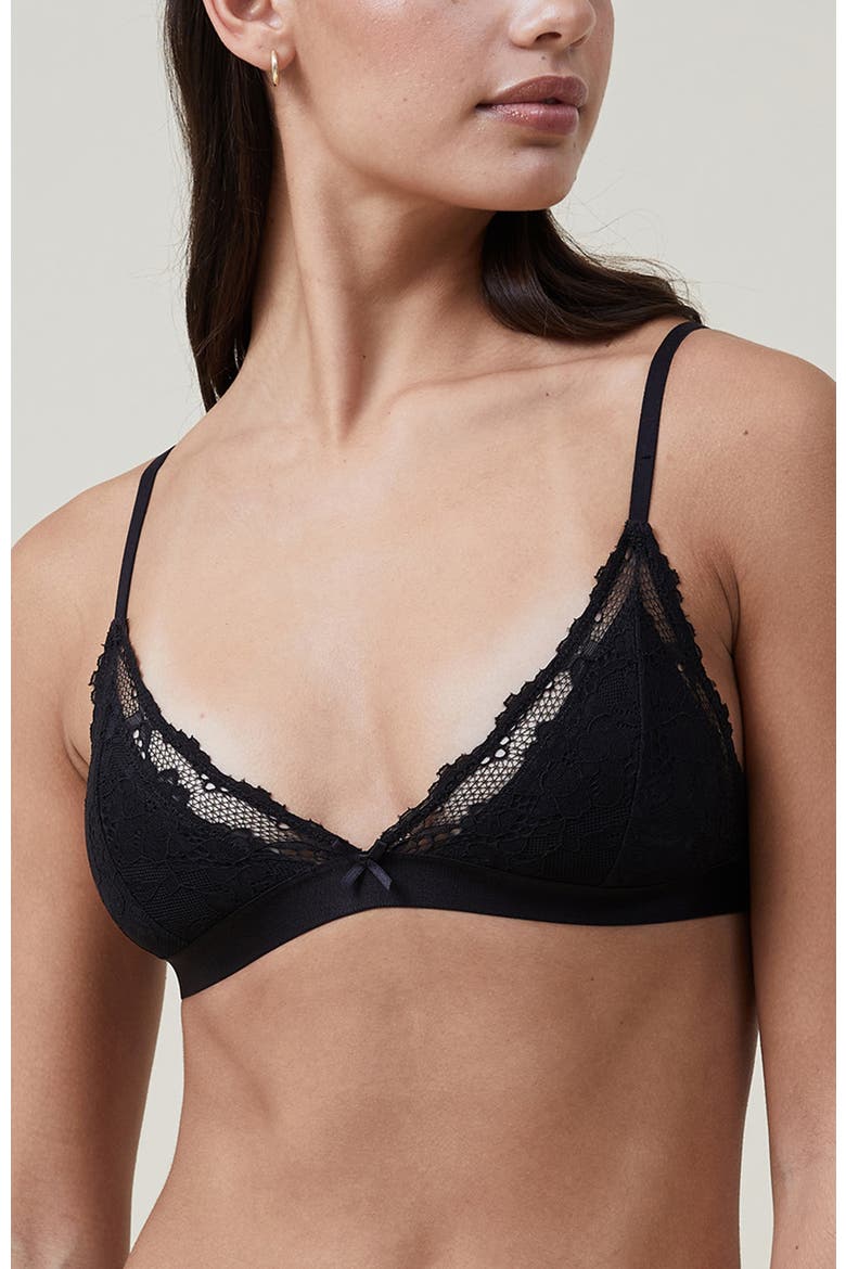 Women's Everyday Lace Triangle Padded Bralette, Main, color, Black