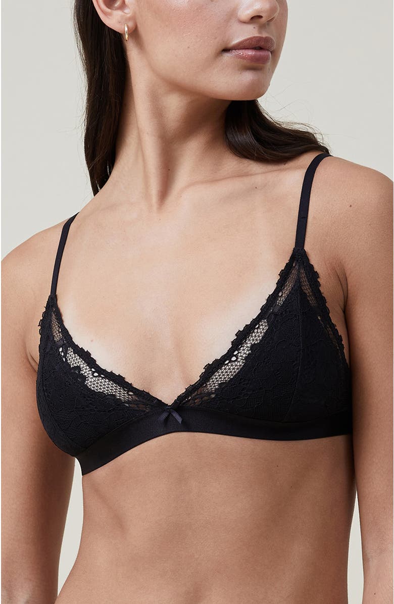 COTTON ON BODY Women's Everyday Lace Triangle Padded Bralette, Main, color, Black