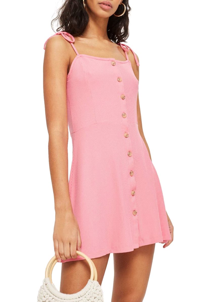 Topshop Button Down Rib Minidress, Main, color, 