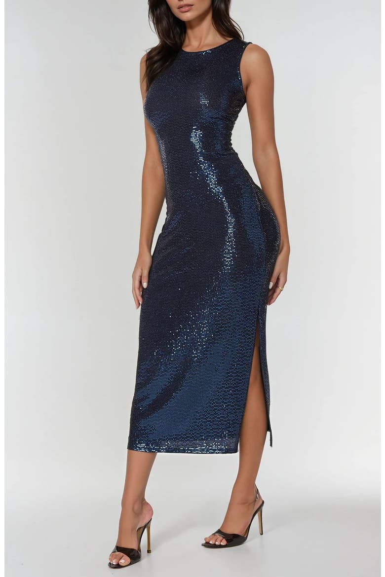 Sequin Midi Dress, Alternate, color, NAVY