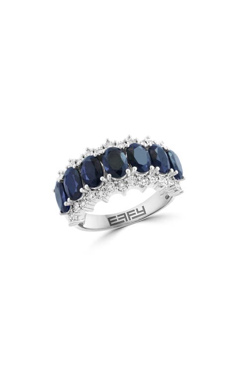 Sterling Silver Diamond & Blue Sapphire Ring