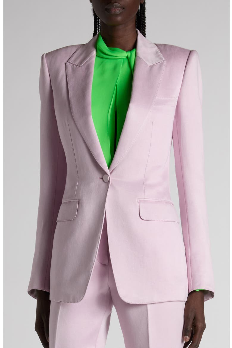 One-Button Duchesse Satin Blazer, Alternate, color, ORCHID PINK
