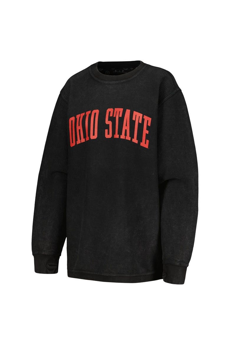 Women's Pressbox Black Ohio State Buckeyes Comfy Corded Vintage Wash Basic Arch Pullover Sweatshirt, Alternate, color, Black
