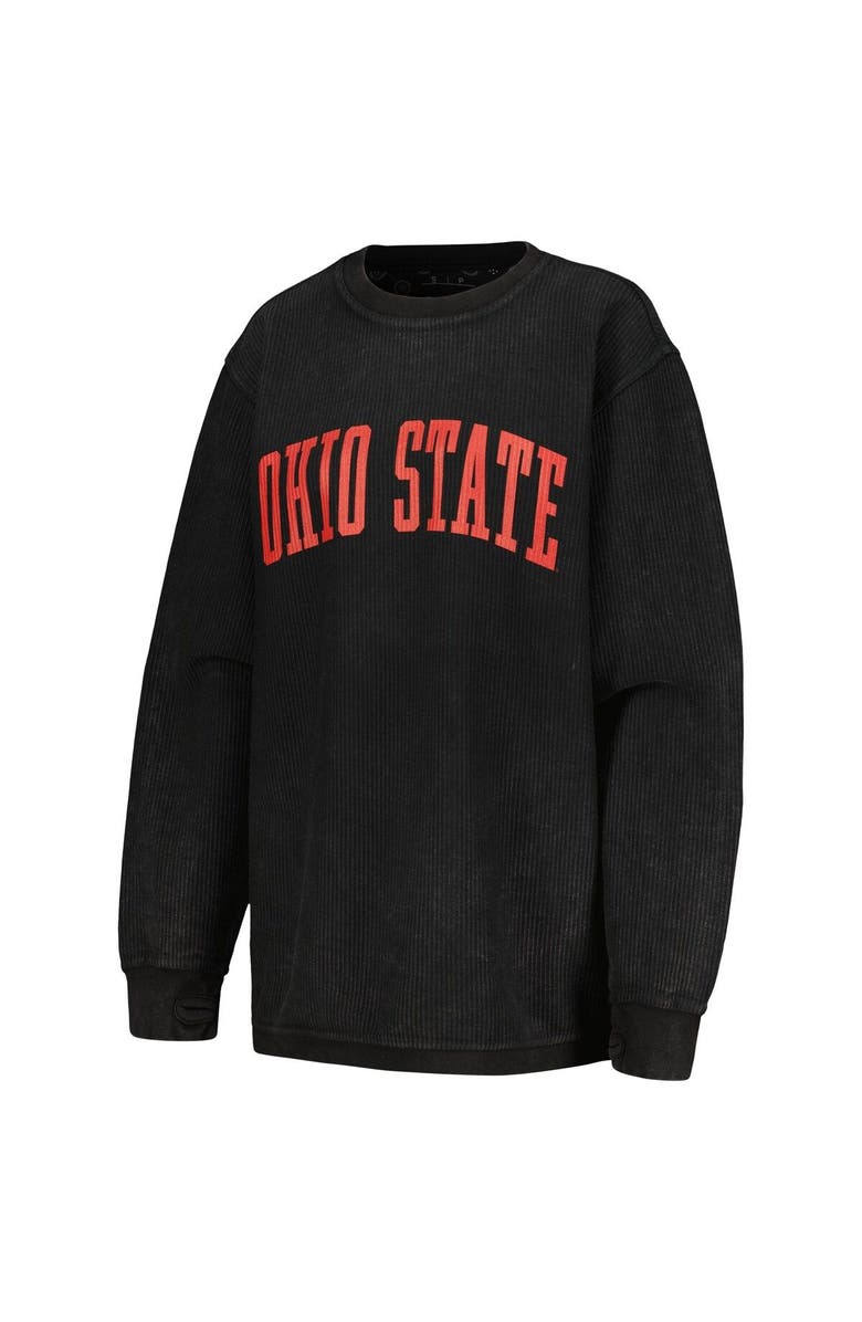 PRESSBOX Women's Pressbox Black Ohio State Buckeyes Comfy Corded Vintage Wash Basic Arch Pullover Sweatshirt, Alternate, color, Black