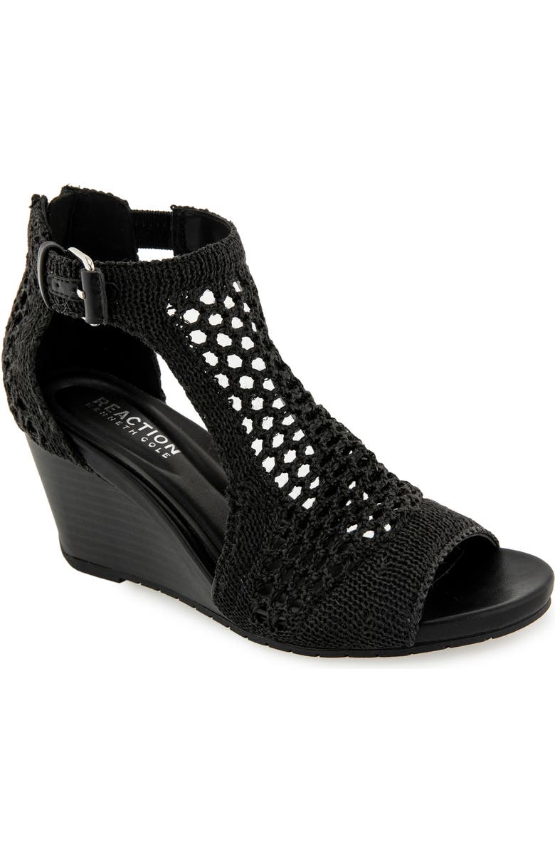 Reaction Kenneth Cole Gracie Wedge Sandal, Main, color, Black Raffia