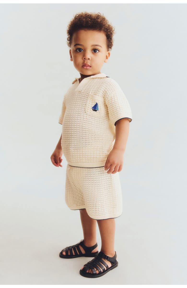 H&M 2-piece Hole-knit Cotton Set, Main, color, Light Beige/Sailboat