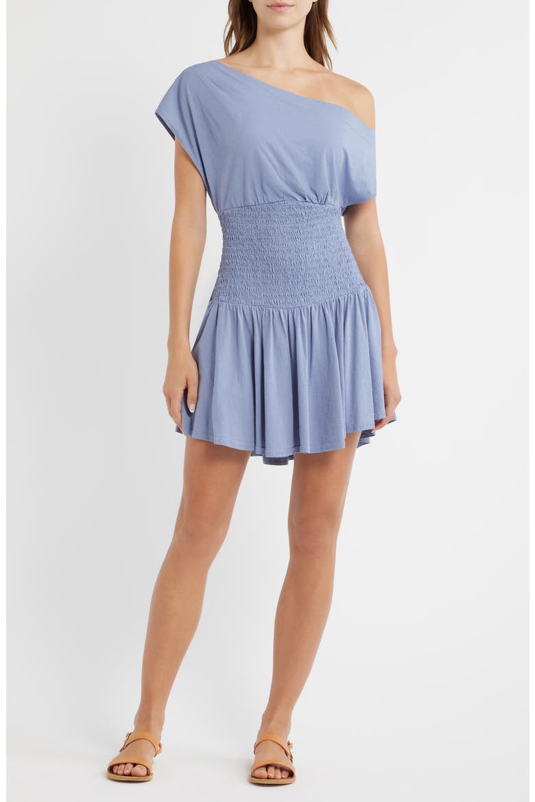Scorching Hot One-Shoulder Cotton Minidress, Alternate, color, BUE SUEDE