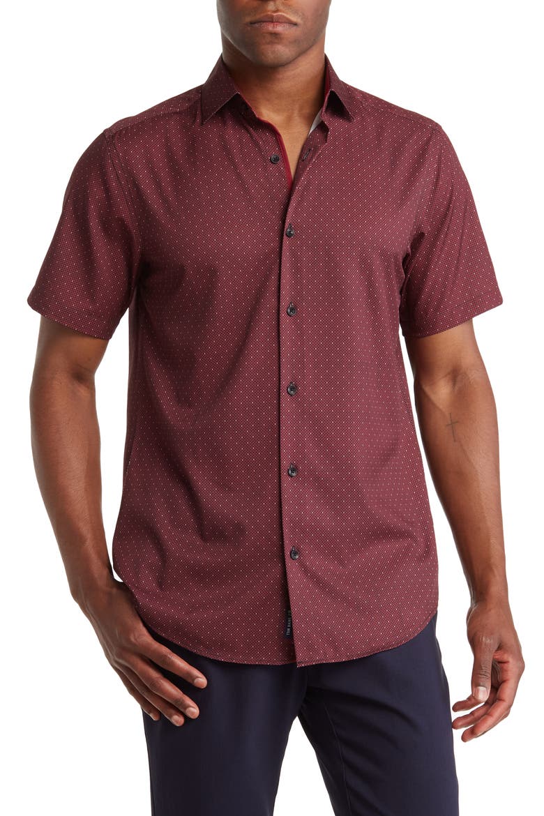 Slim Fit Performance Short Sleeve Button-Up Shirt, Main, color, RED