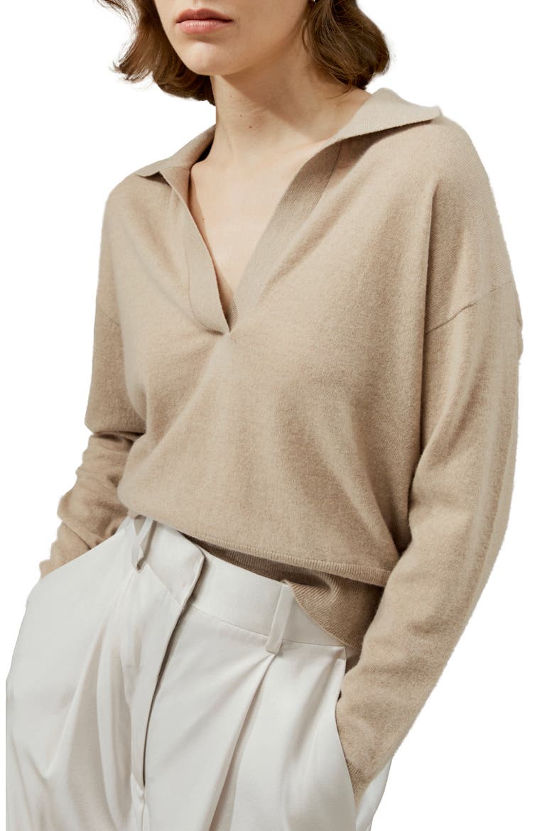 Women's Cashmere Polo Shirt, Main, color, Beige