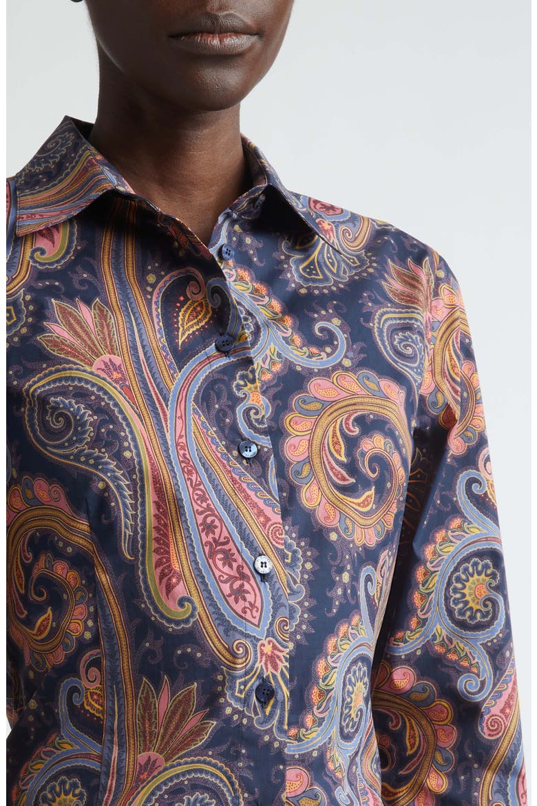 Paisley Stretch Cotton Button-Up Shirt, Alternate, color, PRINT ON BLUE BASE