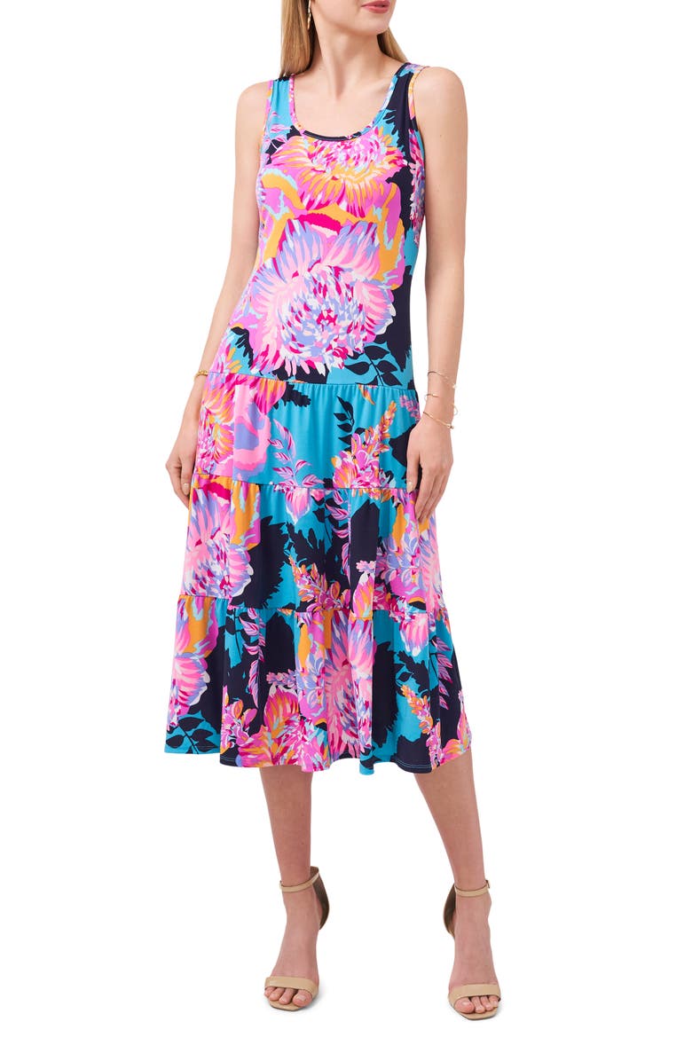Chaus Sleeveless Floral Tiered Midi Dress, Main, color,