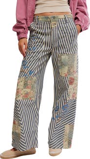 Free People Runyon High Waist Patch Detail Stripe Cotton Pants