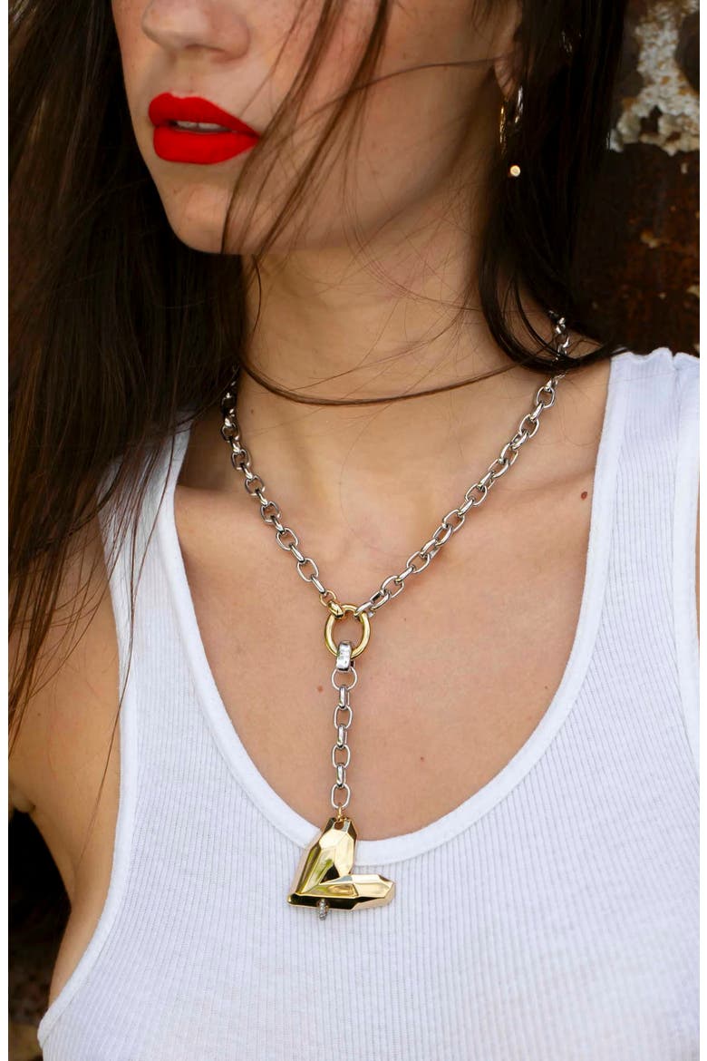 Con Amor Heart Lariat Necklace, Main, color, SILVER/ GOLD/ PAVE