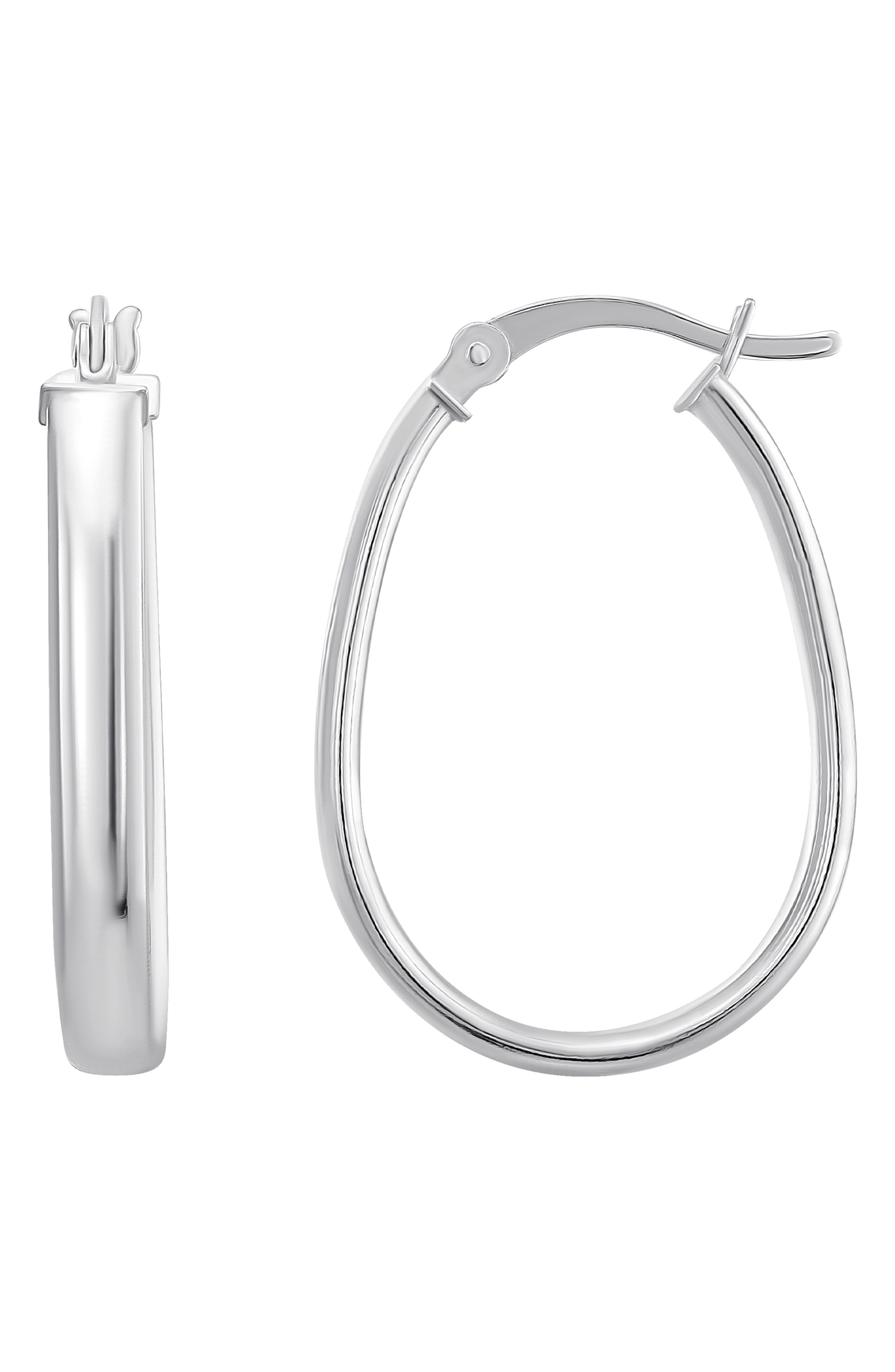 Sterling Silver Flat Oval Hoop Earrings