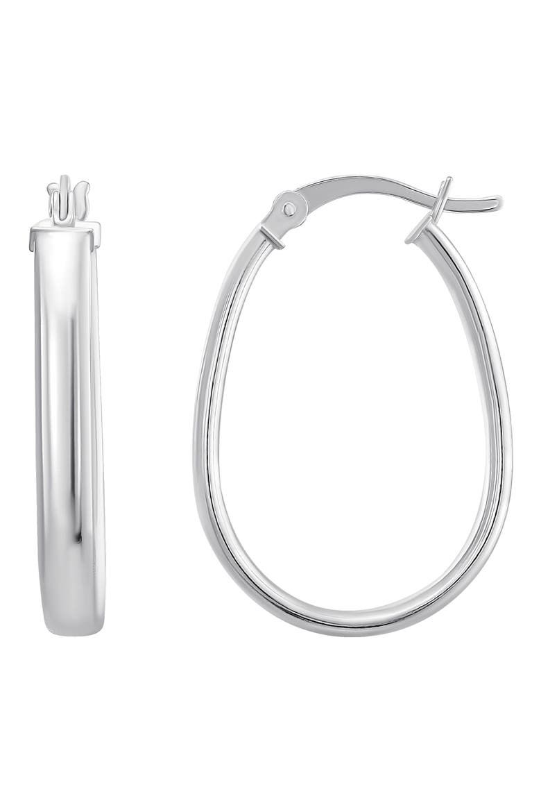 Sterling Silver Flat Oval Hoop Earrings, Main, color, SILVER
