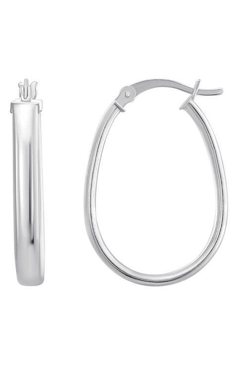 Sterling Silver Flat Oval Hoop Earrings