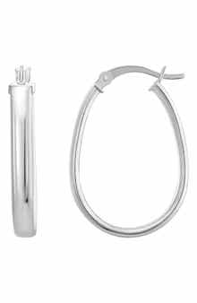 Sterling Silver Flat Oval Hoop Earrings