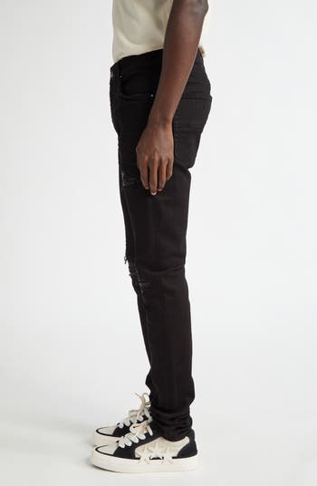 AMIRI MX1 Leather Patch Ripped Skinny Jeans | Nordstrom