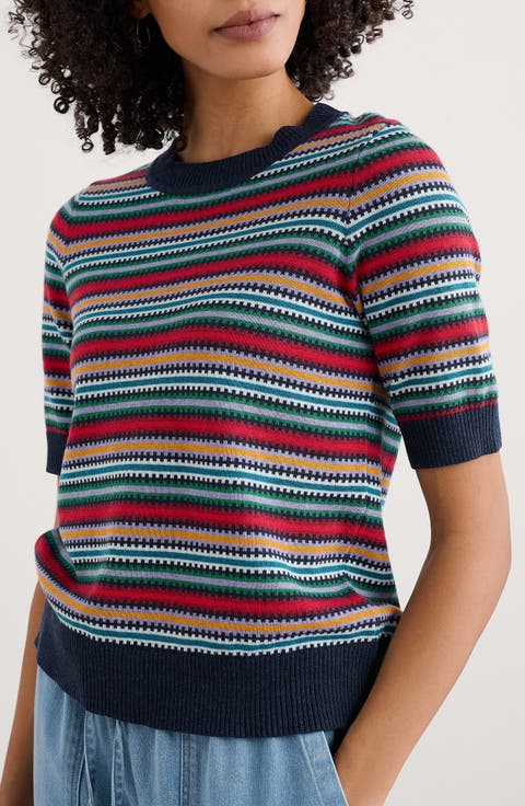 Rock Bell Stripe Short Sleeve Organic Cotton Crewneck Sweater