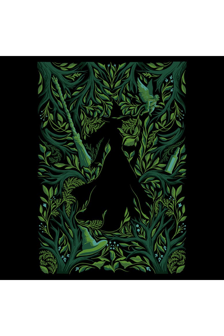 Junior's Wicked For Good Elphaba Forest Green Poster  Graphic T-Shirt, Alternate, color, Black