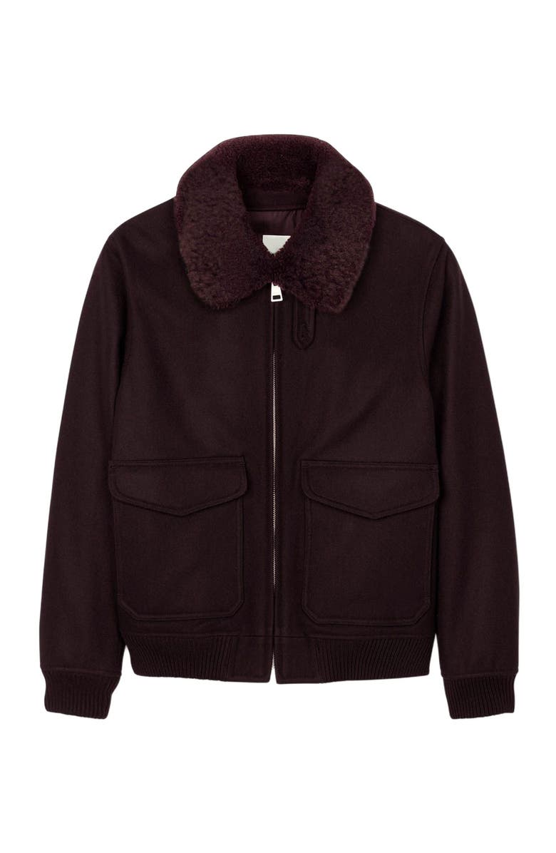SANDRO Wool aviator jacket with shearling, Alternate, color, Chocolate