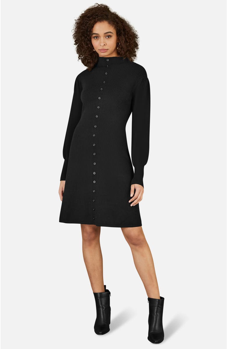 Yumi Knitted Button Up Midi Dress, Main, color, Black
