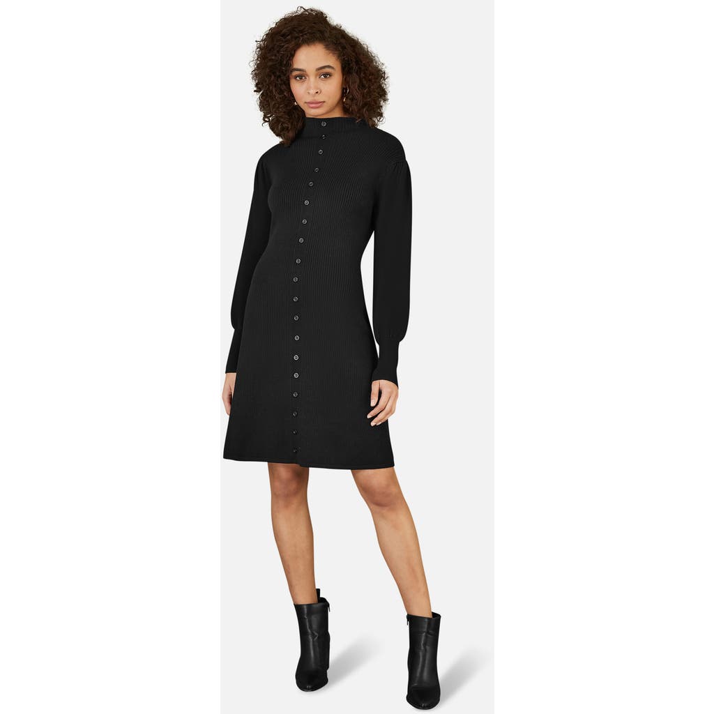 Yumi Knitted Button Up Midi Dress In Black