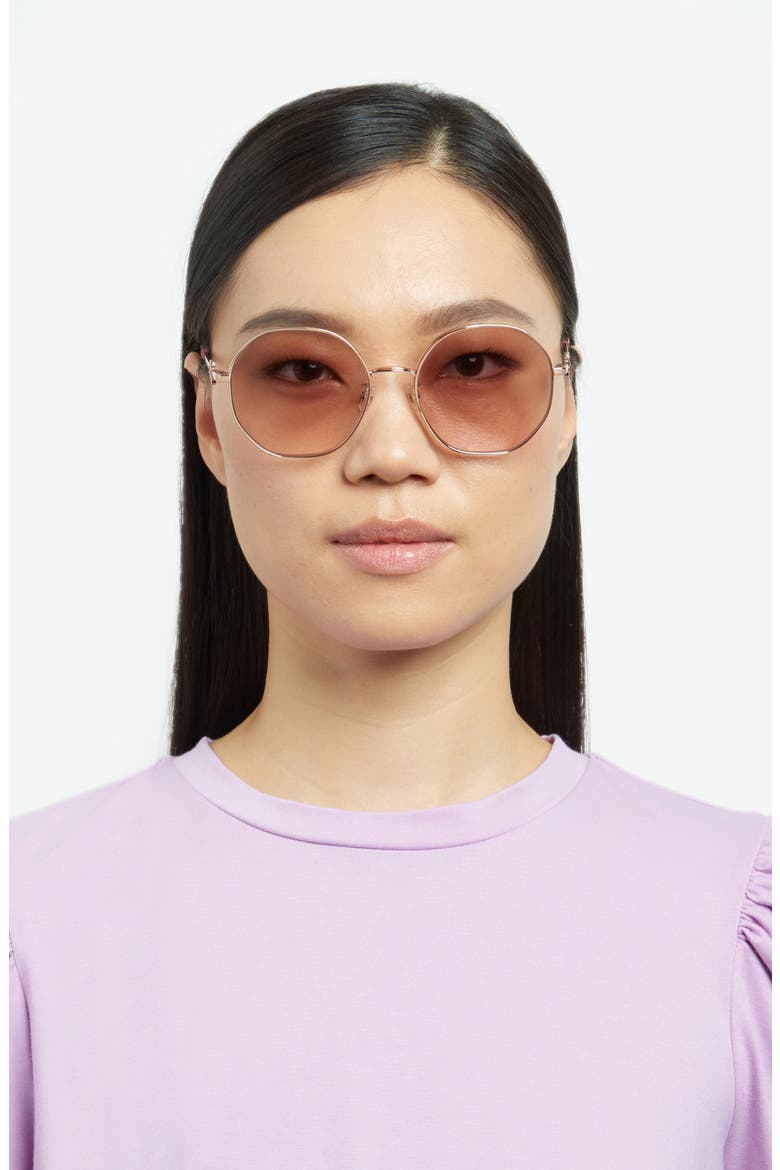 56mm round sunglasses, Alternate, color, ROSE GOLD