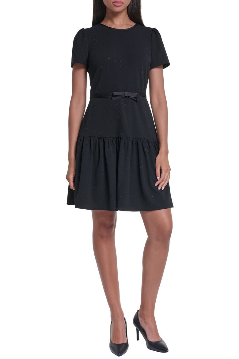 Heatset Ruffle Hem Crepe Dress, Main, color, BLACK