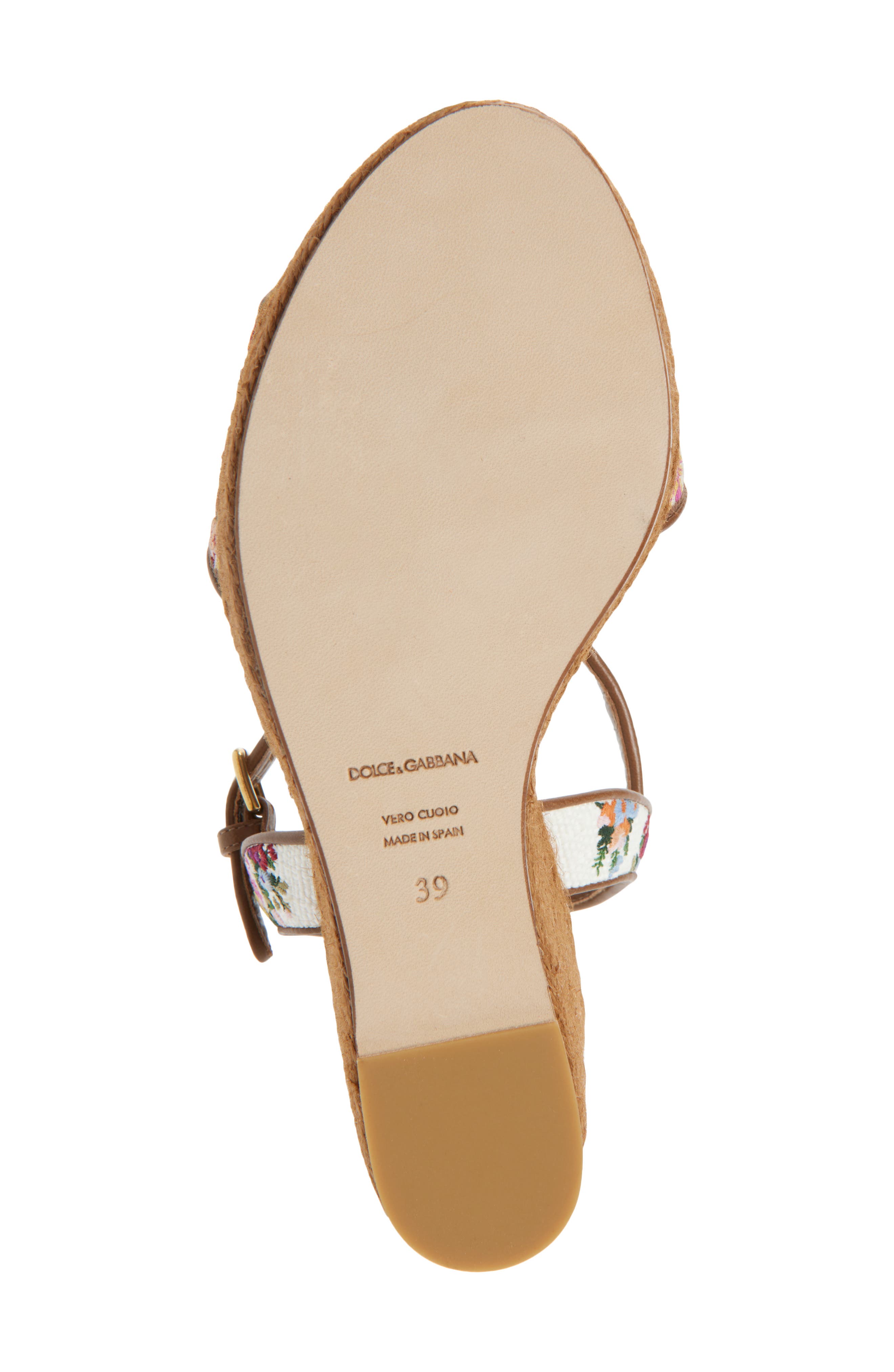 Dolce&Gabbana Floral Embroidered Espadrille Wedge Sandal, Alternate, color, Bianco/ Multicolor