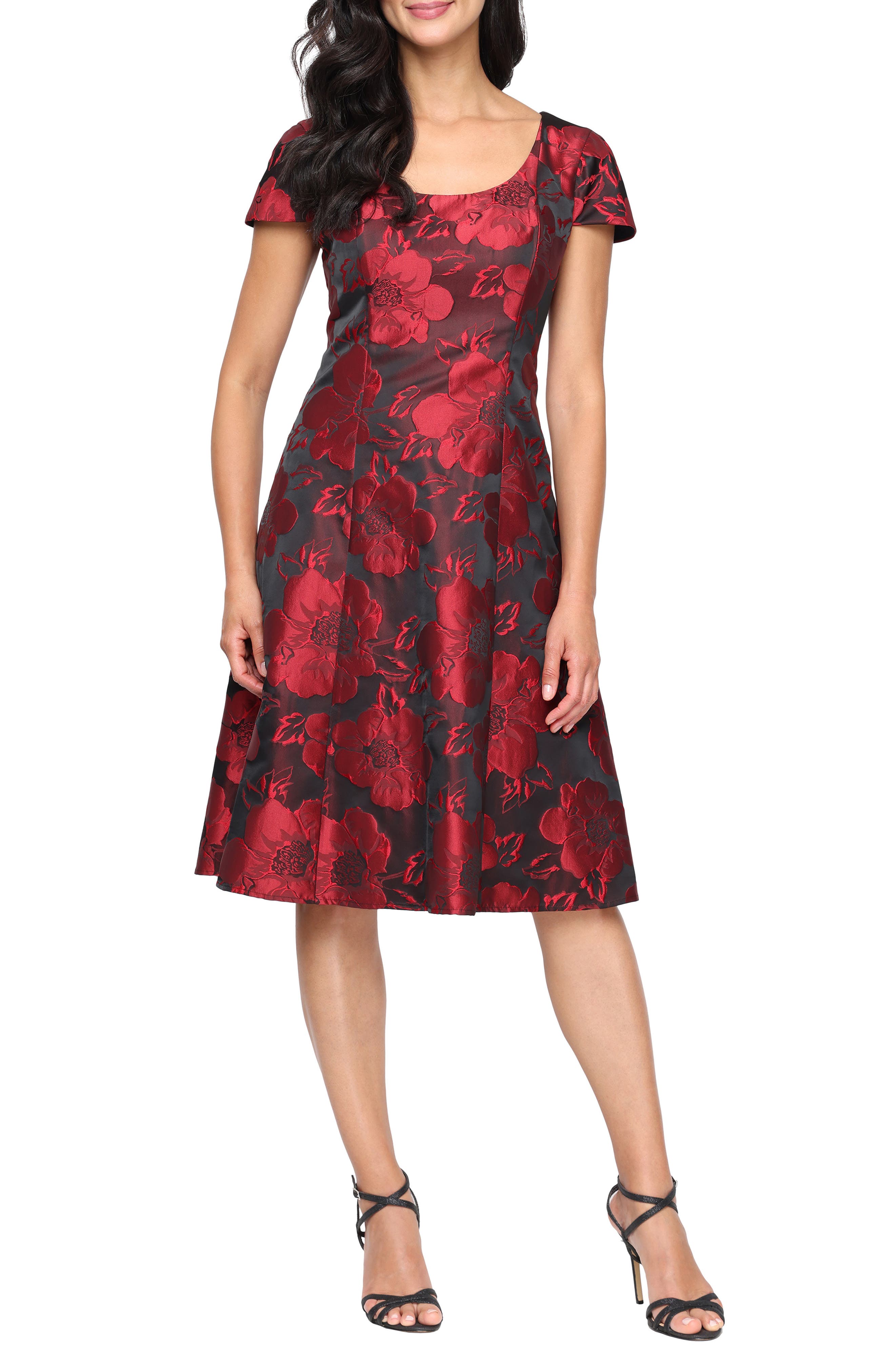 SL FASHIONS Floral Print Jacquard A-Line Midi Dress