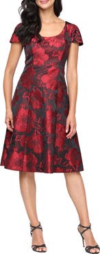 SL FASHIONS Floral Print Jacquard A-Line Midi Dress
