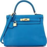 Pre-Owned Hermes Kelly Handbag Blue Evercolor with Gold Hardware 28