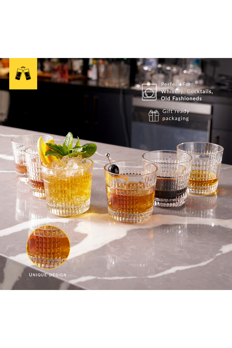 Whiskey Sour Old Fashioned Glasses Tumblers - 12oz - Set of 6, Alternate, color, Clear