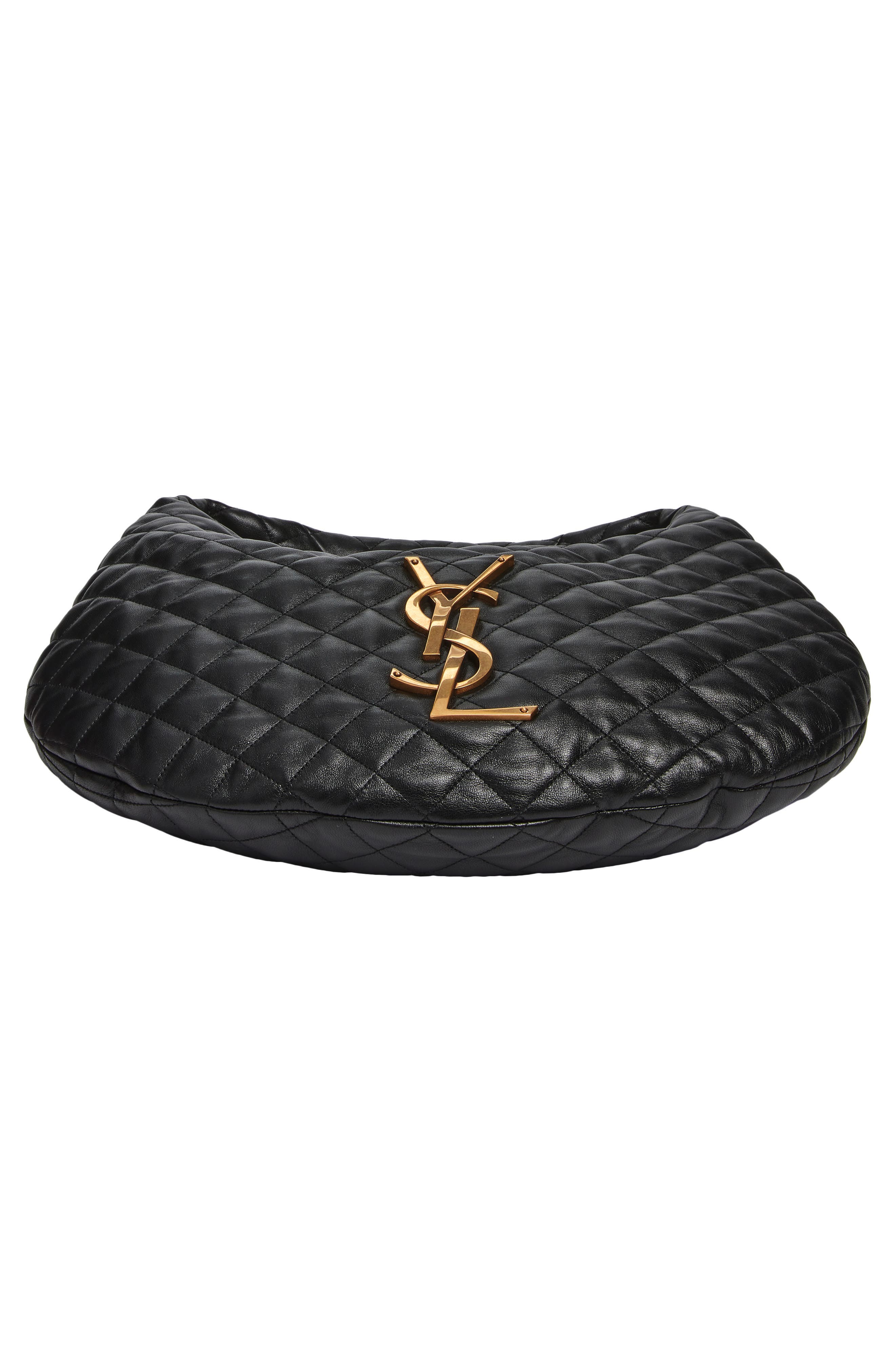 Saint Laurent Icare Quilted Leather Hobo Bag, Alternate, color, Noir