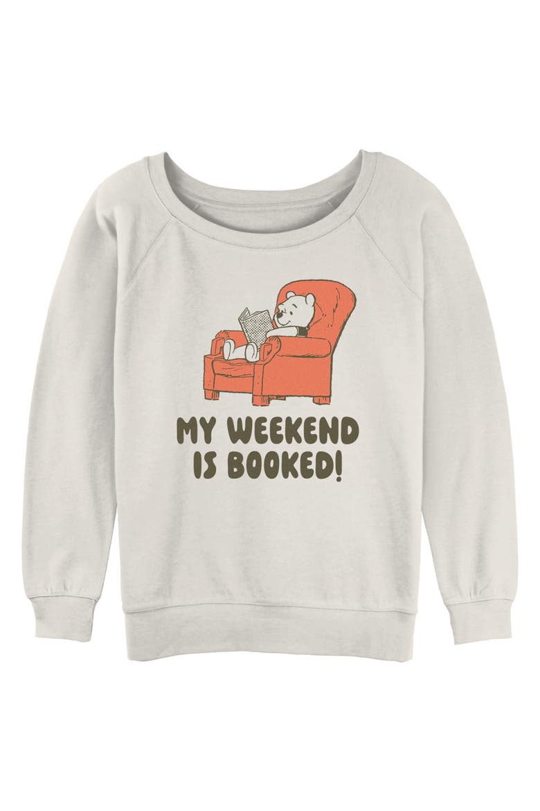 Junior's My Weekend Is Booked Sweatshirt, Main, color, Egret