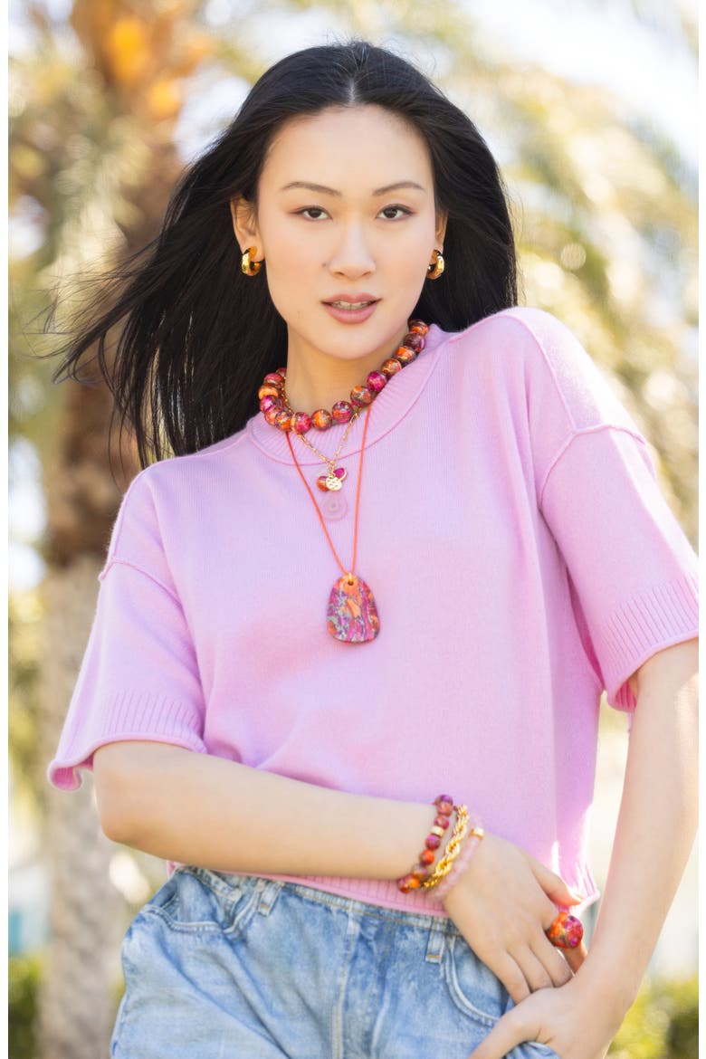 Spiny Oyster Cord Pendant Necklace, Alternate, color, PINK