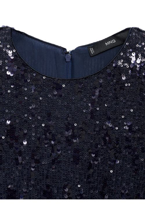 Mango Sequin Long Sleeve T-shirt In Dark Navy